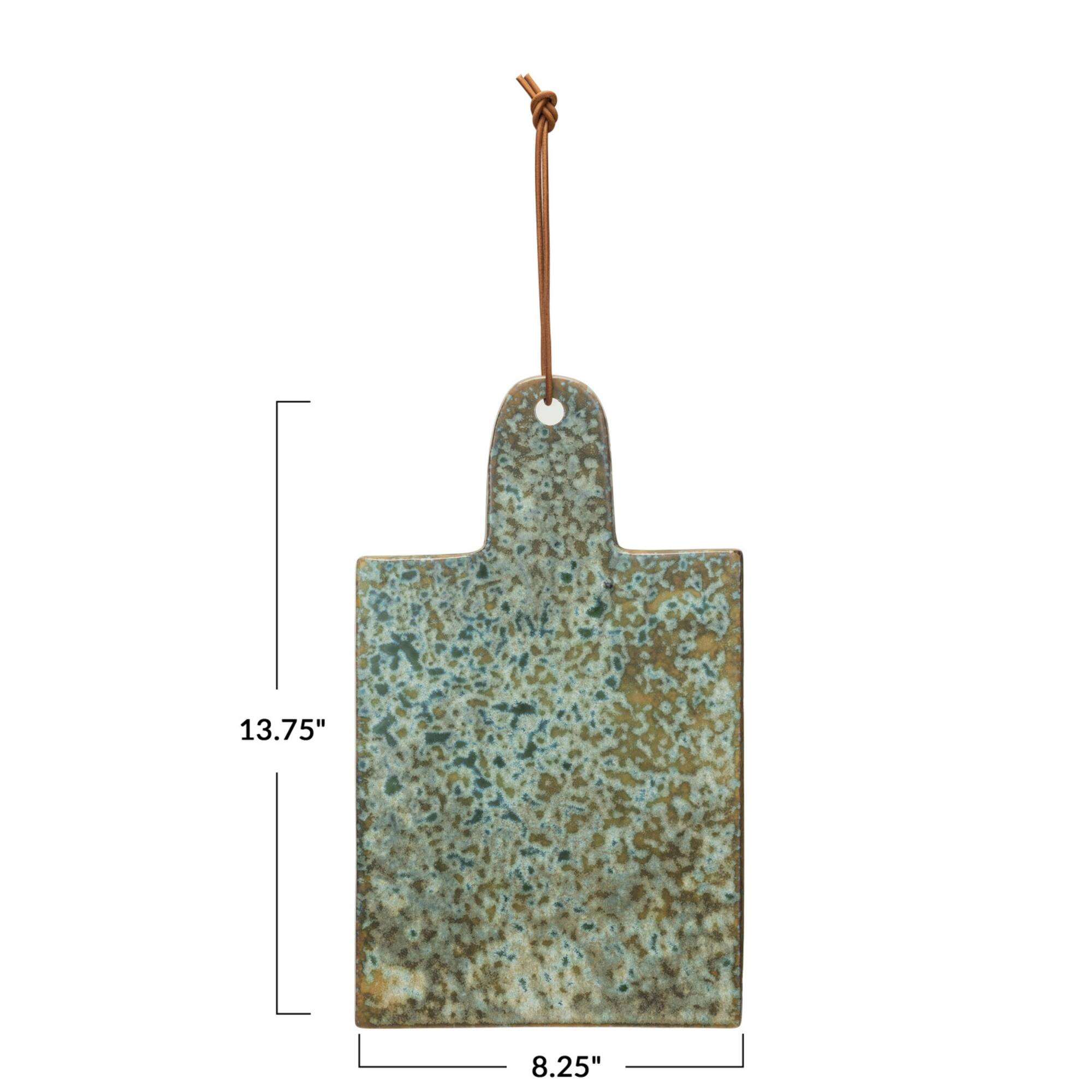 Hello Honey® 13.75" Green Matte Stoneware Cheese Board with Leather Tie